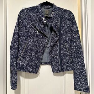 GAP Moto Style Navy Tweed Cropped Jacket XS